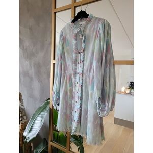 Ganni Micro Pleat Green & Purple Puff Sleeve
Button Down Mini Dress